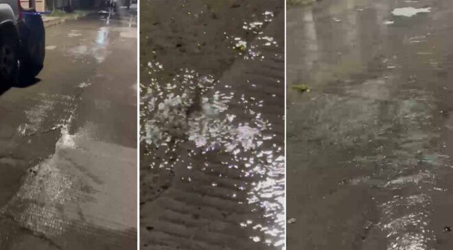 ALERTA EN PLENO CENTRO FUGA DE AGUA POTABLE YA PROVOCA ENCHARCAMIENTOS Y TEMEN SOCAVÓN